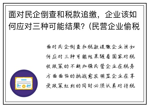 面对民企倒查和税款追缴，企业该如何应对三种可能结果？(民营企业偷税漏税罪追究谁的责任)